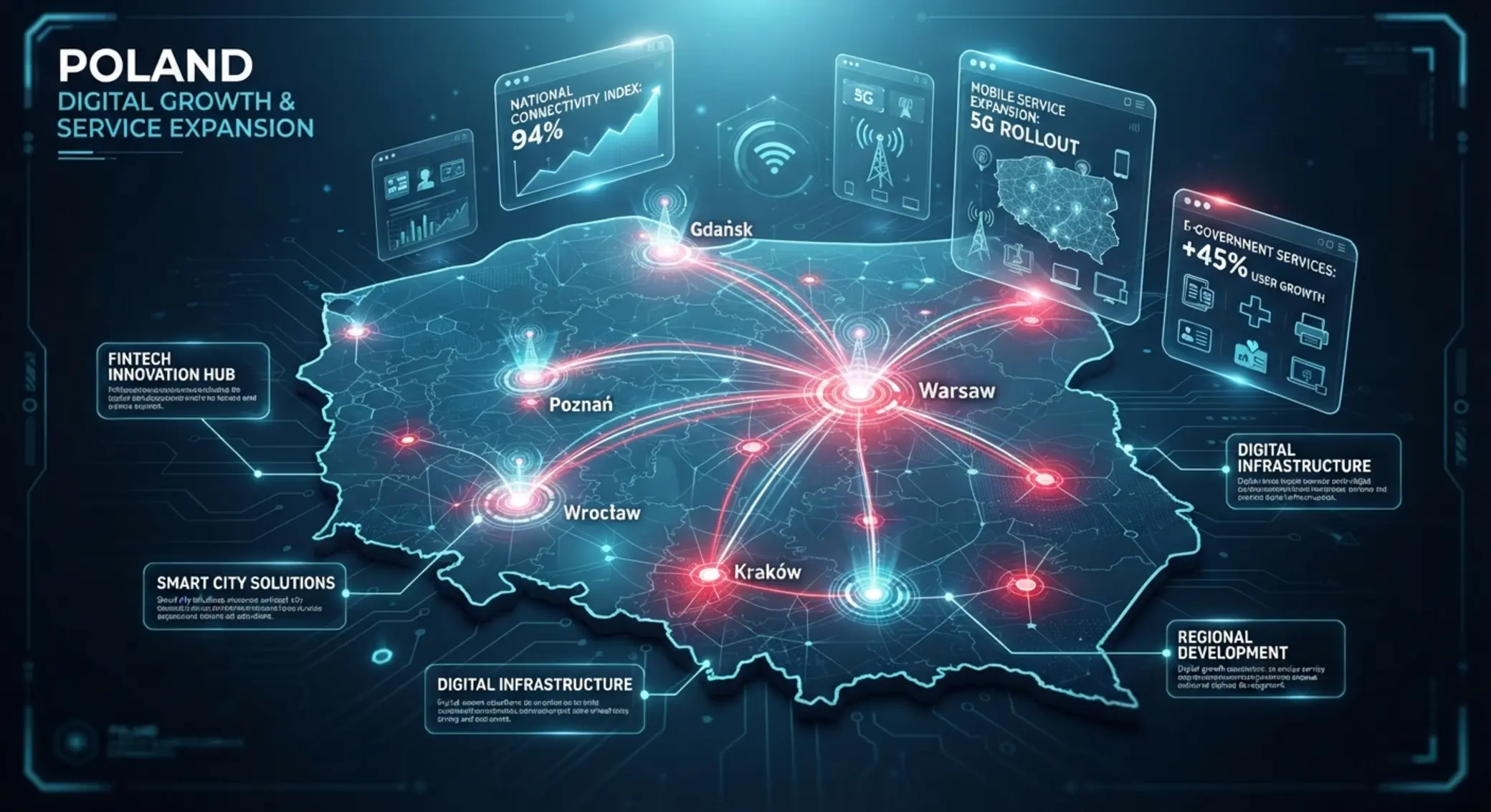 Mapa Polski z wizją rozwoju nowoczesnej platformy online