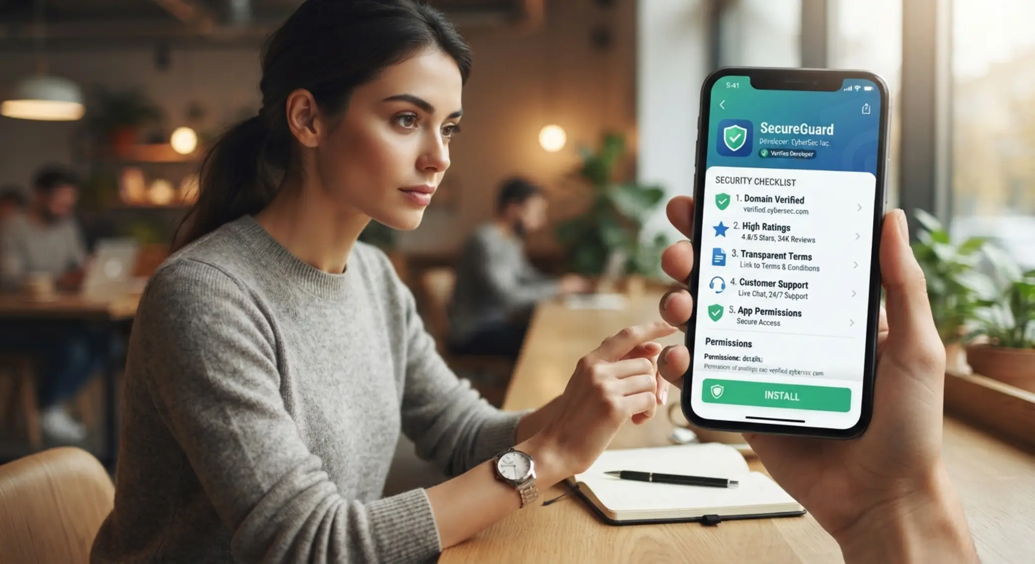 Użytkownik sprawdza checklistę bezpieczeństwa przed instalacją aplikacji