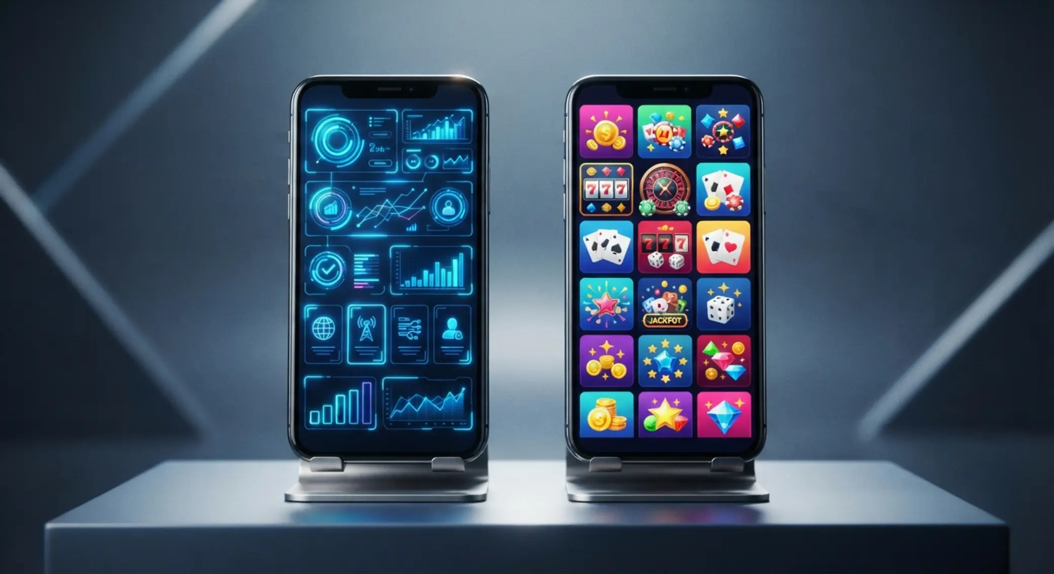 Dwa smartfony z różnymi interfejsami aplikacji mobilnych w układzie porównawczym