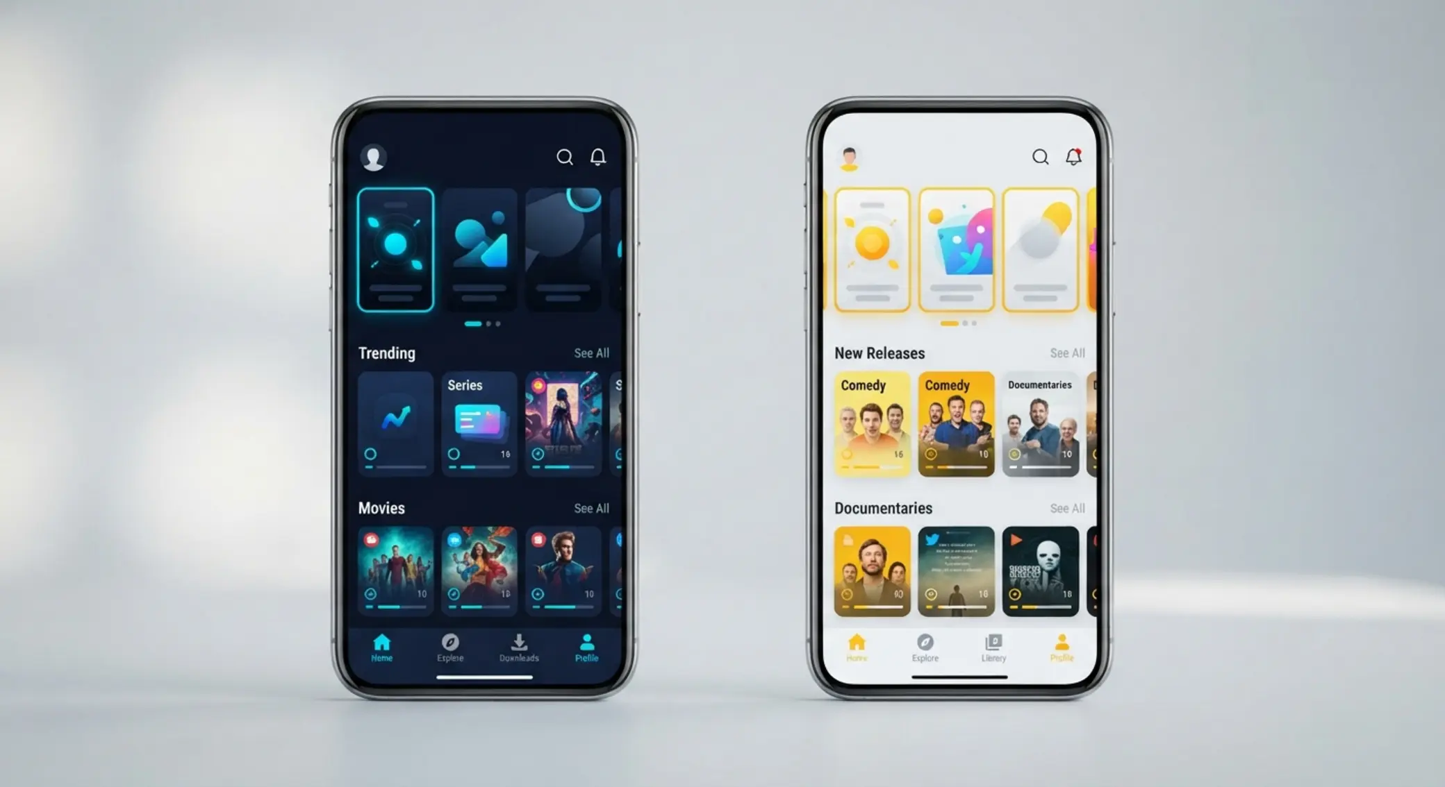 Dwa smartfony z interfejsem aplikacji mobilnych do porównania