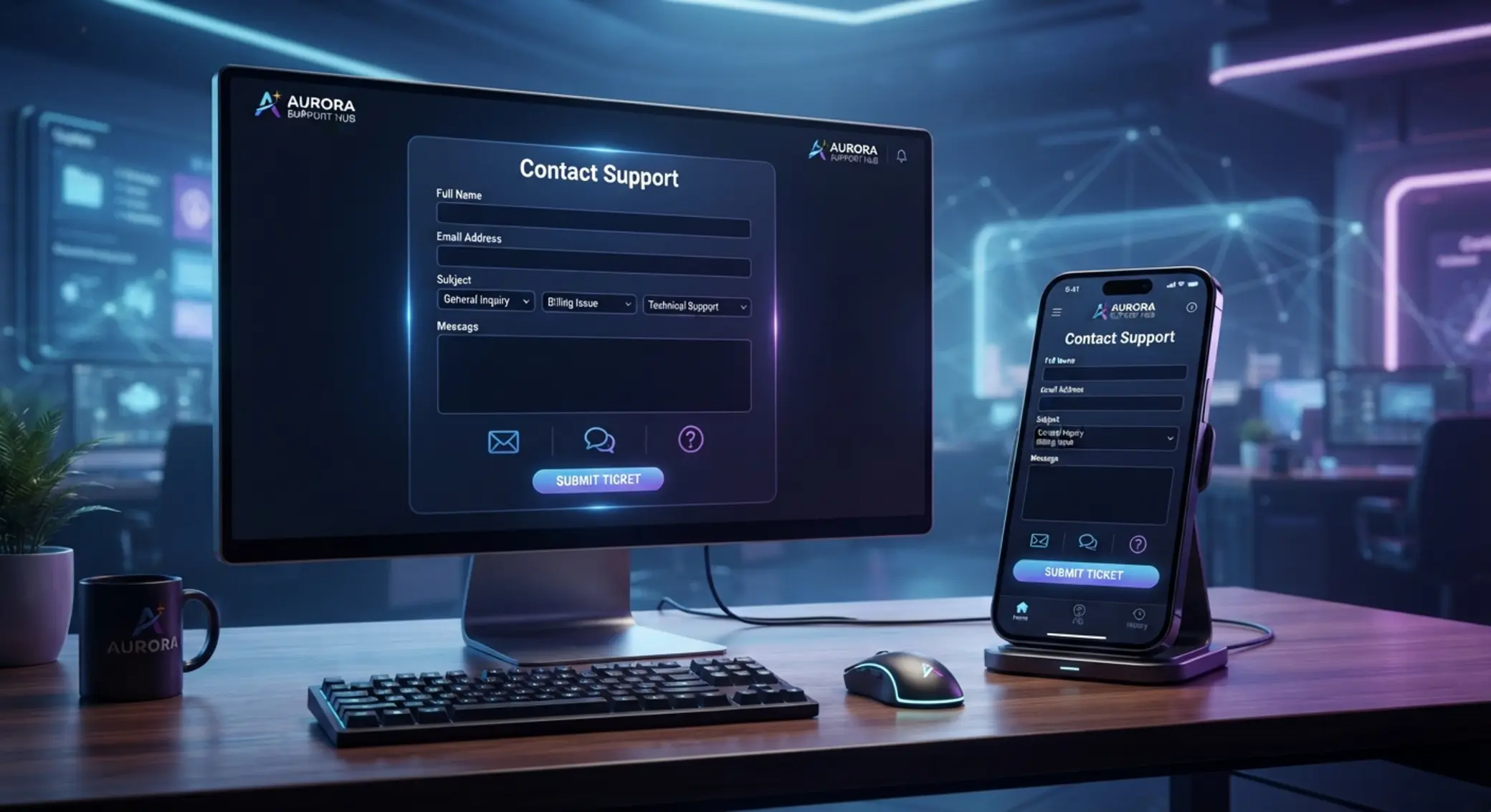 Formularz kontaktowy online na ekranie komputera i telefonu