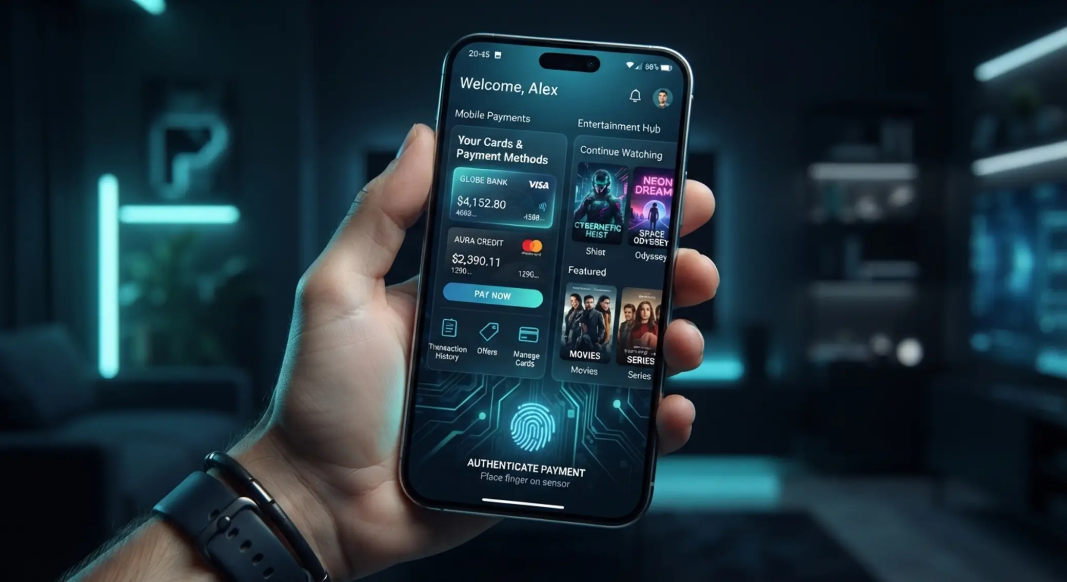 Smartfon z mobilnymi metodami płatności i zabezpieczeniem biometrycznym
