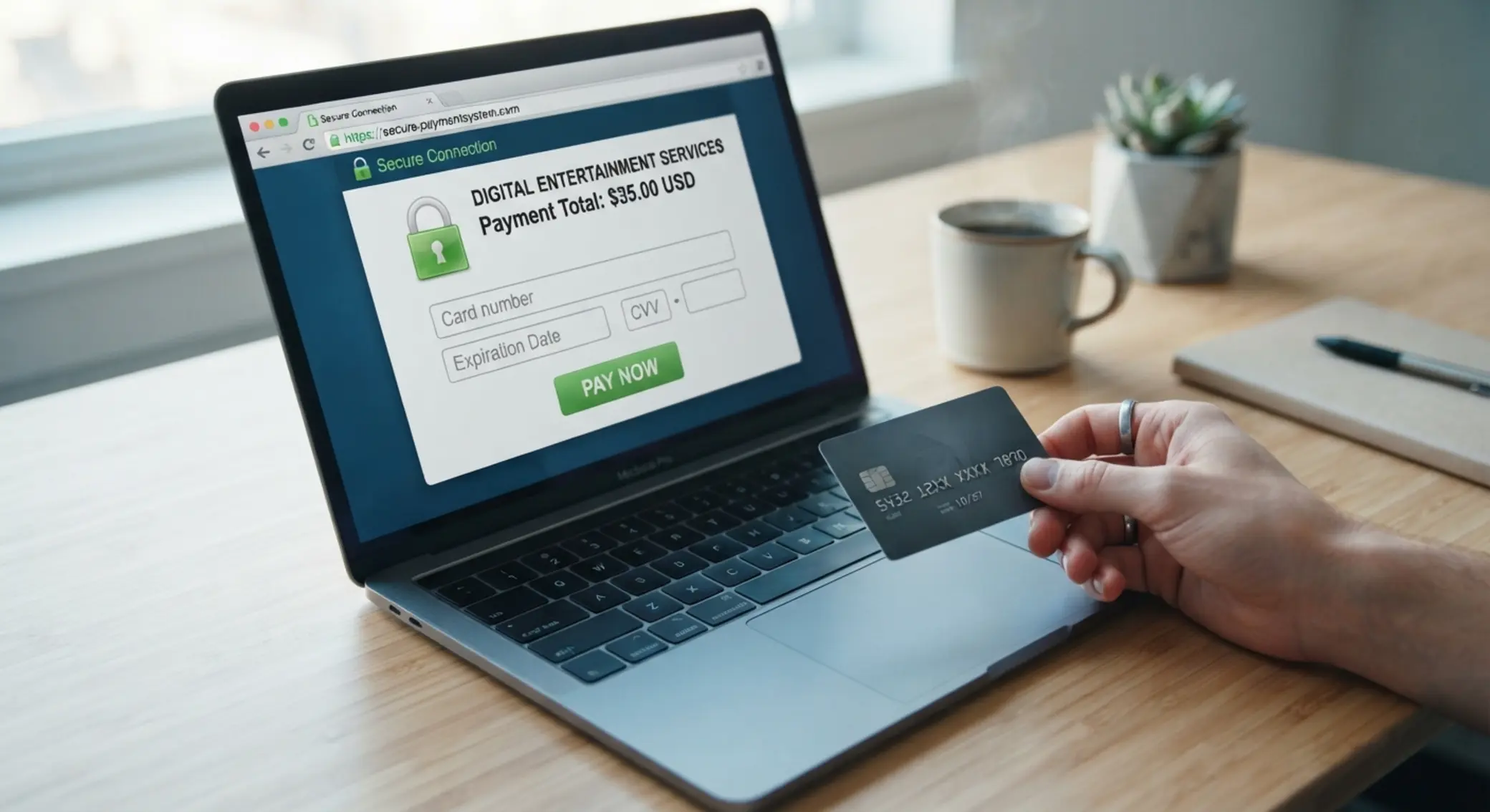 Karta płatnicza używana do wpłaty online na ekranie komputera
