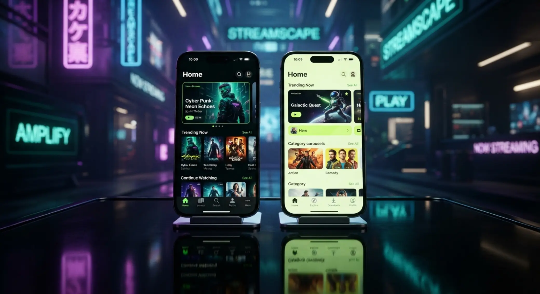 Dwa telefony z interfejsami aplikacji mobilnych obok siebie